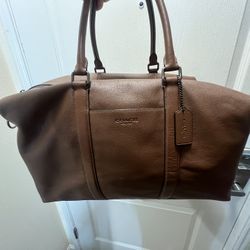 Coach Brown Pebbled Leather Duffle Bag F1192 Large Weekender Carryall w/ Strap