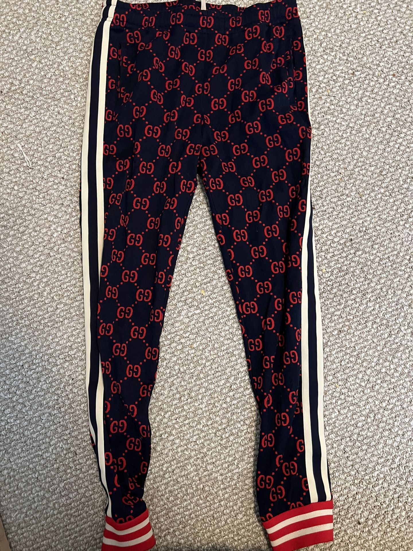 Gucci Monogram Jacquard Track Sweatpants Size medium navy/red