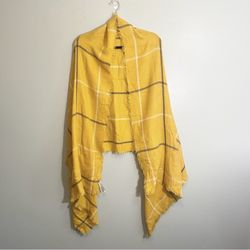 Old Navy Women's Yellow Plaid Raw Edge Fringe Acrylic Wrap Shawl Scarf One Size