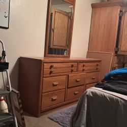 Wood Dresser And Mirror