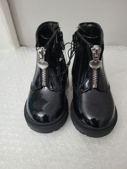 Kids Black Patent Leather Zip-Up Boots