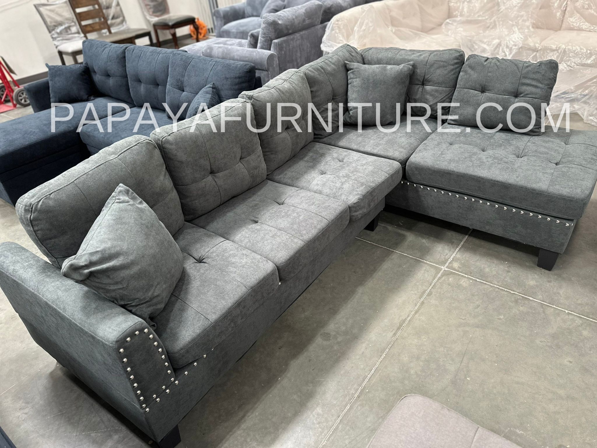 EASY FINANCING AVAILABLE! New! Grey Sectional Sofa With Tufted Buttons, Sofa, Sectional, Ash Grey Sectional, Small Living Room Sectional, Apartment So