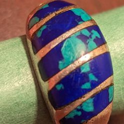 MENS Azurite Inlay Silver Ring  Heavy Size 9-11