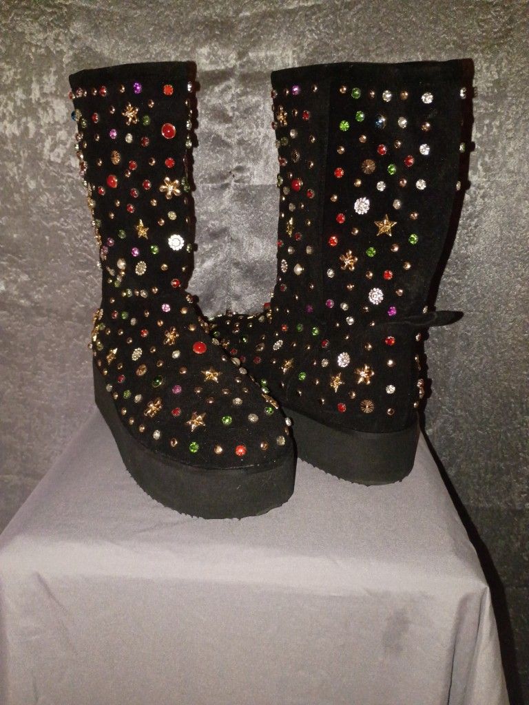 Azalea Wang Embellished Rhinestone Bootie In Black Boots Size 9
