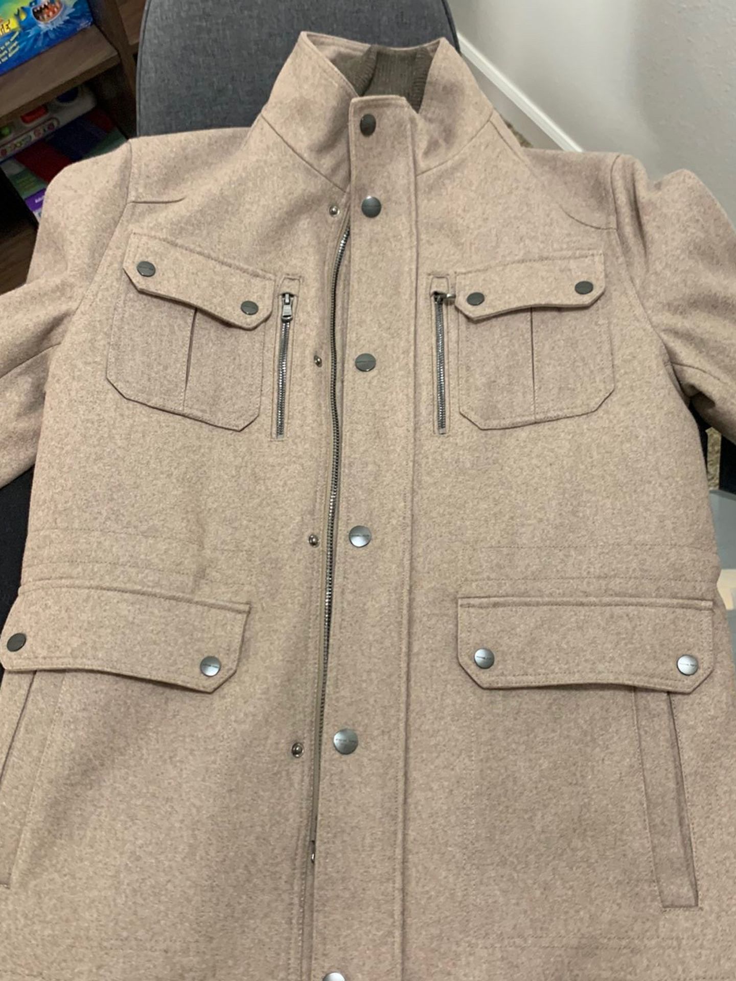 Two men's pea coats black and brown size medium