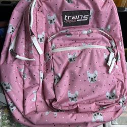 Jansport Trans Pink Book Bag With Doggy Faces