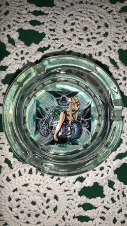 vintage motorcycles pinup glass ashtray