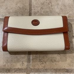 Vintage Dooney & Bourke All Weather Leather Large Checkbook Wallet Cream Brown