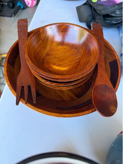 Wood mixing bowl and small bowl set