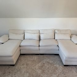 Modern Cream Bouclé Double-Chaise Sectional Sofa | Deep Seats | Modular Cloud Style | LOCAL PICKUP ONLY