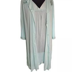 Vanity Fair Nightgown & Robe size XL Mint Green Nylon House Coat Lounger Vintage