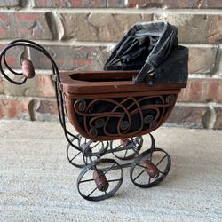 Antique Victorian Small Wicker Wood Iron Baby Doll Stroller Pram Carriage 