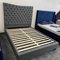 Dark Grey Queen Or King Platform Bed Frame - No Box Spring Needed 