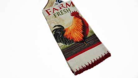 Country Rooster,Farm,Drying Towel,Kitchen,Fancy Delicate Crocheted Ruffle Trimming-Oven Towel-Stove Towel-Handmade Crocheted