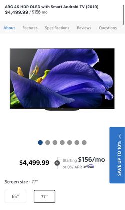 Sony A9G 4K HDR OLED Smart TV 77"