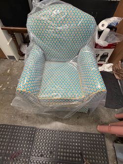 Upholstered Accent Chair Teal Geometric Pattern