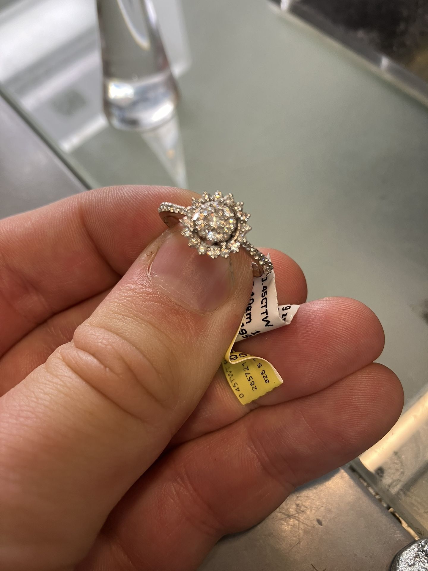 10 karat white gold diamond halo cluster ring