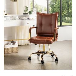 Brand New Brown/Gold Vega Leather Height Adjustable Office Chair