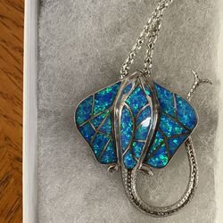 Beautiful Hawaiian Blue Opal Stingray Necklace
