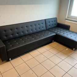 🌨️💥Brand New Black Leather L Shape Sectional Sofa | Pay After Delivery 🚚