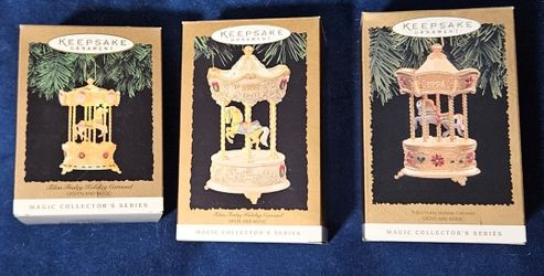 3 Hallmark Ornaments - Tobin Fraley Holiday Carousel Series 