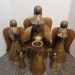 Lot of 6 Copper & Brass Angel Candle Holders Christmas 5.5" to 15.5" Tall 