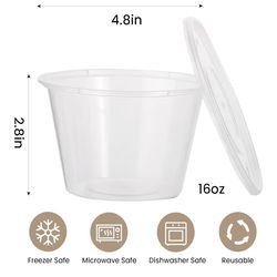 50Sets 16oz Deli Containers with Lids,1 Pint Plastic Food Soup Containers, Disposable To Go Bowls with Lids for Kitchen Campling Prep,Service,Storage 