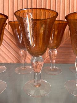 Amber Art Glass Goblets Set