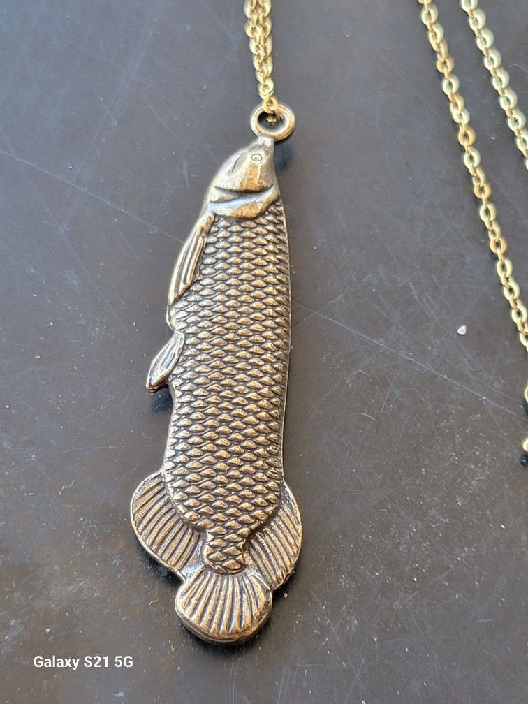 bronze fish  pendant 2" tall