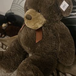 Giant Teddy Bear Stuffed Animal Brown Bow Approx. 4’ Tall Brown Excellent Huge