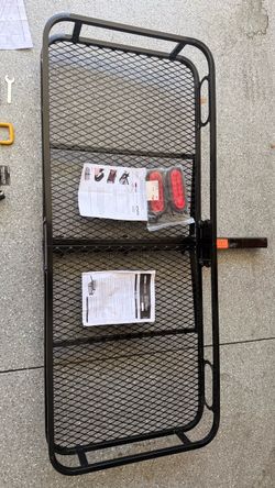Reese Explore Rambler 63153 Hitch Cargo Carrier (60”x24”) – Used Once, Like New + LED Light Kit, Anti-Rattle Pin, License Plate Bracket