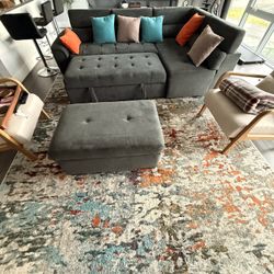 Sectional Sleeper Couch With Ottoman and 2 Accent Chairs