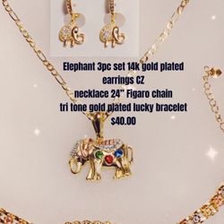 Elephant 3 Pcs 14k Gold Plated Necklace Set 