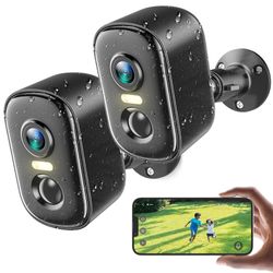 Smart Al camera 2K Security Cameras Wireless Outdoor, 2 Pack B Powered WiFi Cameras for Home S