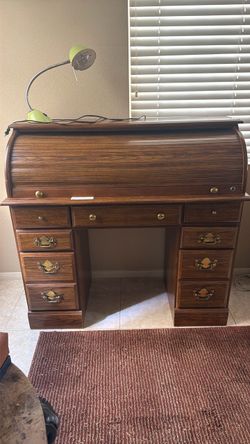 Wooden Roll Top Desk with Drawers