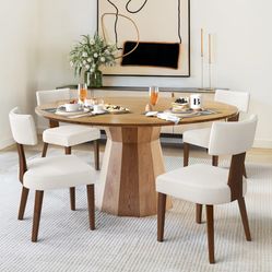 18”H Mid Century Fabric Upholstered Dinning Chair, Beige (Set of 4)