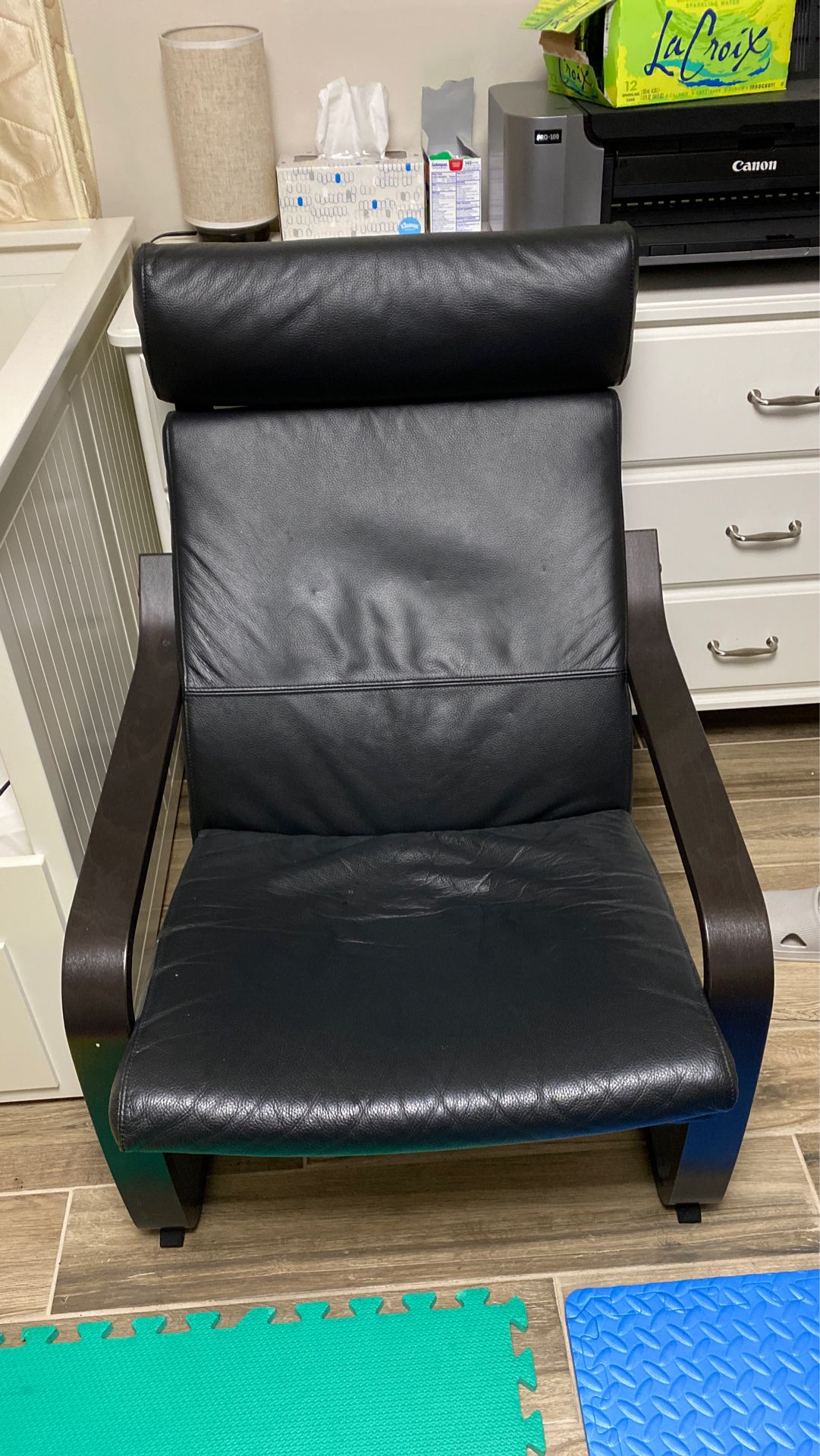 IKEA Leather Arm Chair With Ottoman