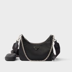 Black Nylon Crossbody Hobo Shoulder Bag 