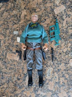 3 Vintage GI Joe Figurines, Wind Surfboard And Multiple Costumes And Accessories