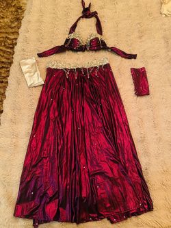 NWT Professional Metallic Burgundy Belly Dance Costume Set 4 Pc Size S/M
