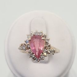 14k Gold 3ct Rubellite Tourmaline Diamond Ring