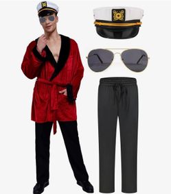 New Men's Captain Halloween Costume Set with velvet lounge robe M/L