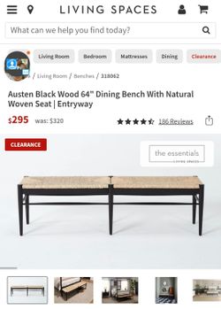 64" Austen Black wood woven bench