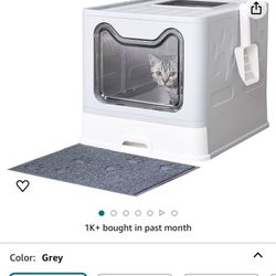 Medario Cat Litter Box with Litter Mat and Scoop, Large Foldable Litter Box with Lid, Front Entry Top Exit Kitty Litter Box, Odor Control Easy Clean (