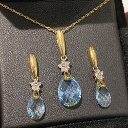 10K GOLD AQUAMARINE DIAMOND NECKLACE 