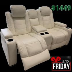 Party Time Power Reclining White LED Loveseat 
