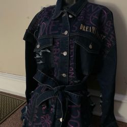 Womens Waist Length Jean Jacket With Waist Belt Size Large