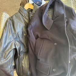 Leather jacket And a Navy Coat 