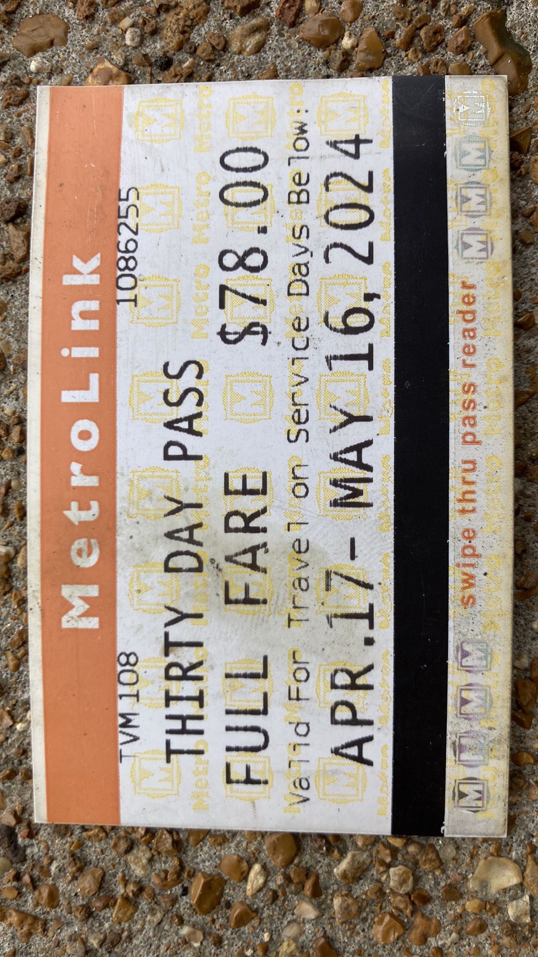 For sale, 30 day metrolink pass, Apr. 17 - May 16