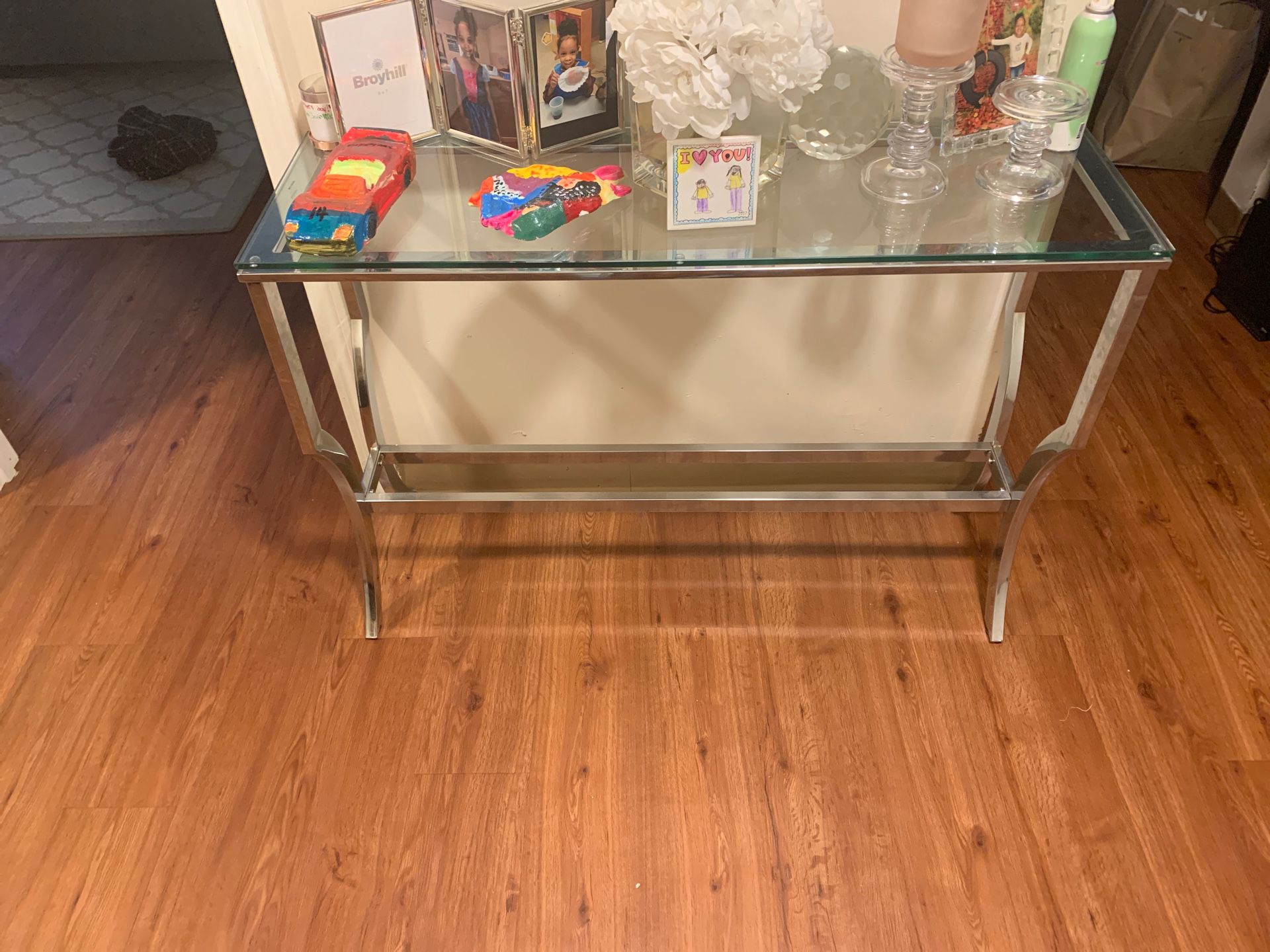 Brand new glass console table